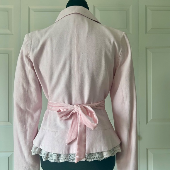 Soft Pink Blazer with Lace Trim and Velvet-Satin Tie - Picture 2 of 5